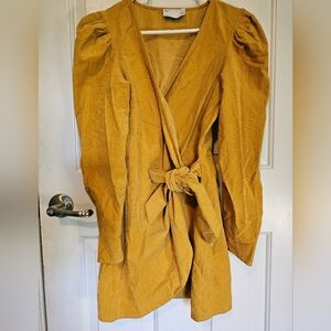 ASOS Mustard Yellow Long Sleeve Corduroy Wrap Dress Women's Size 4P
